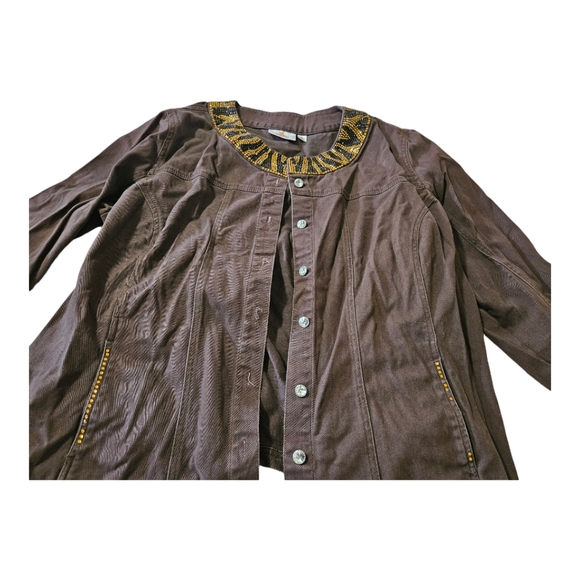 Quacker factory brown beaded jacket size 2x - Picture 2 of 10